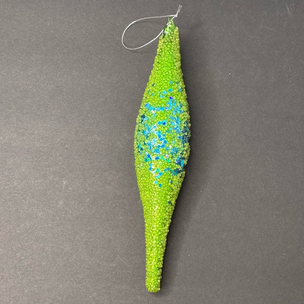 1 Green & Blue Teardrop Glass Vintage Christmas Tree Ornament